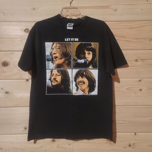 Vintage The Beatles Black 'Let It Be' Short Sleeve Tee Size L 20x28